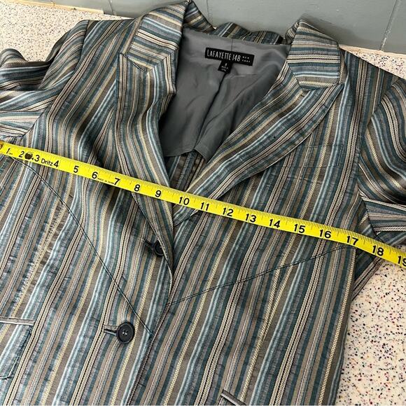 Lafayette 148 New York Striped Blue Tan Blazer Suit Jacket Coat Women’s 8 - Picture 8 of 8